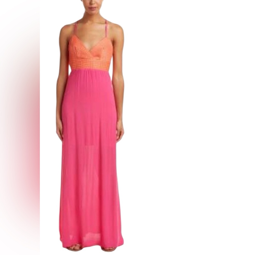 Hutch Vibrant Pink and Orange Geometric Print Maxi Dress